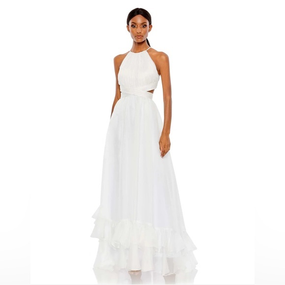 Mac Duggal - Pleated Criss Cross Cut-Out Halter Neck Gown - Picture 1 of 10